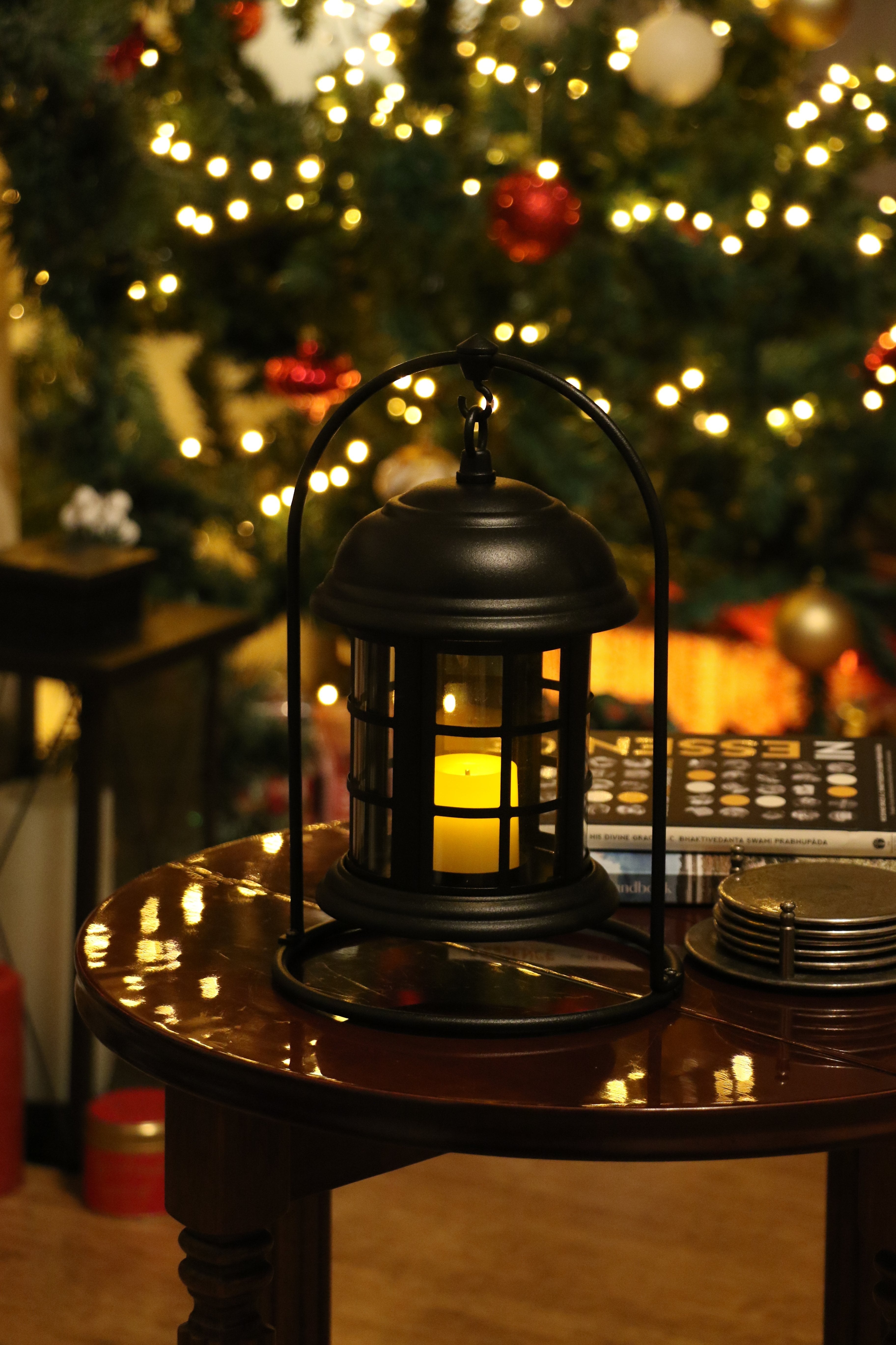 Black Ornate Battery Operated Lantern