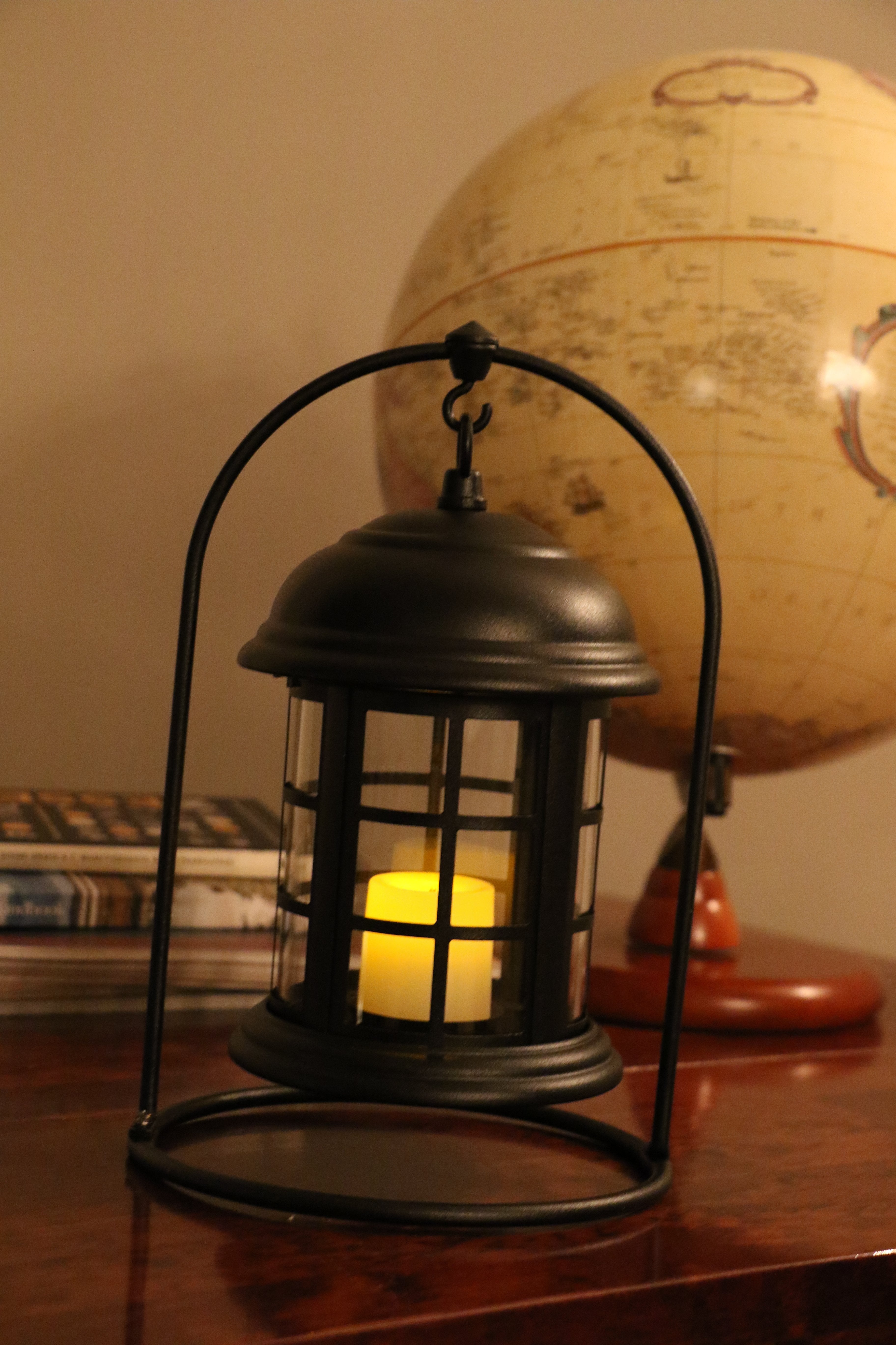 Black Ornate Battery Operated Lantern