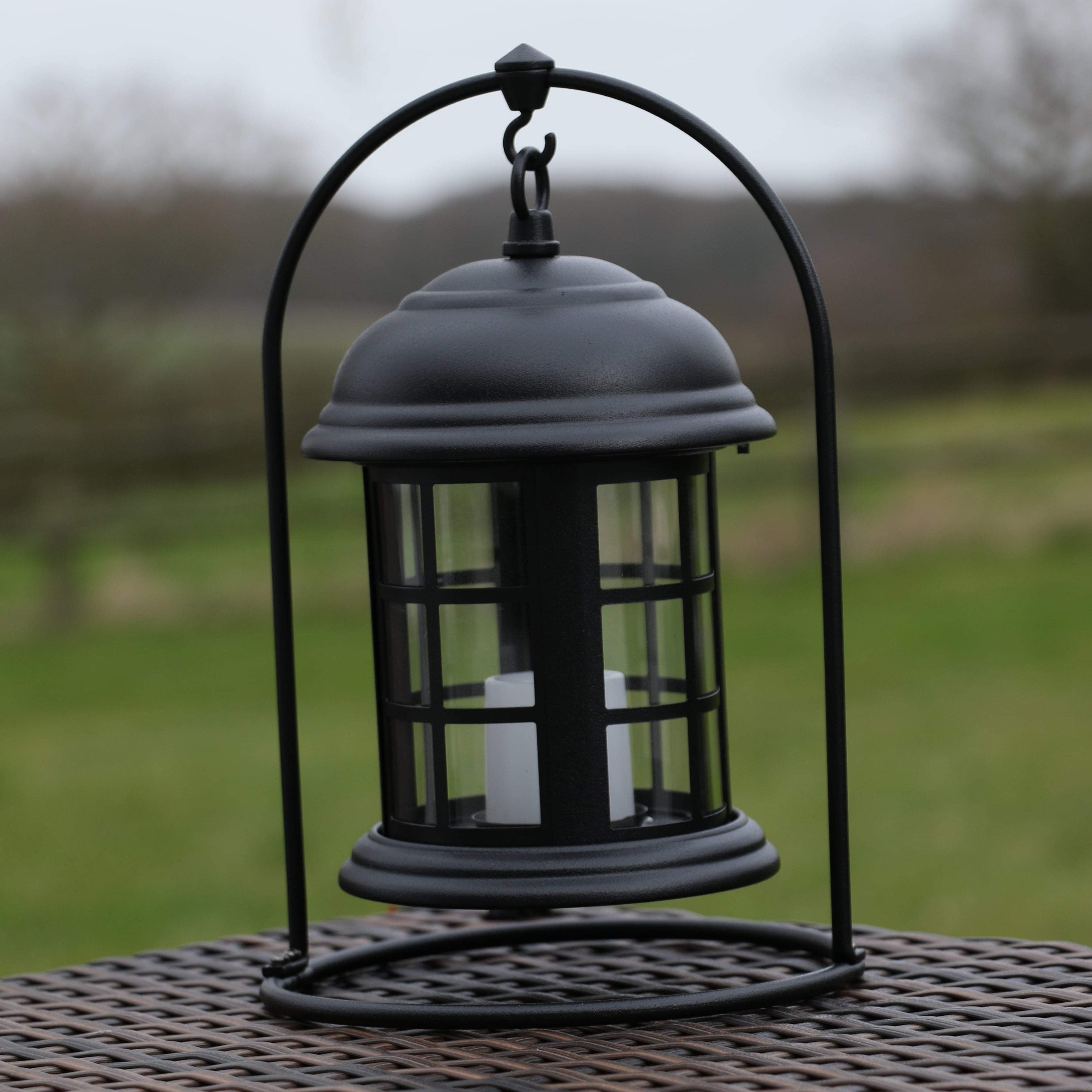 Black Ornate Battery Operated Lantern